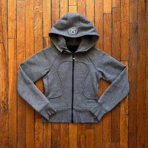 Lululemon Women Silver Grey Embroidered Zip Hooded Athletic Sweatshirt Jacket